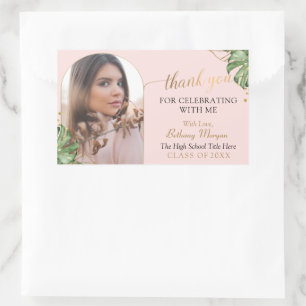 Sticker Rectangulaire Merci Tropical Rose Gold Arch Photo Graduation