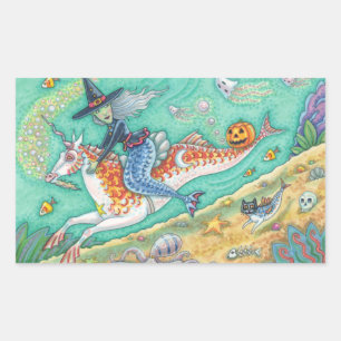 STICKER RECTANGULAIRE MERMAID WITCH, HALLOWEEN MERHORSE IMAGINAIRE STICK