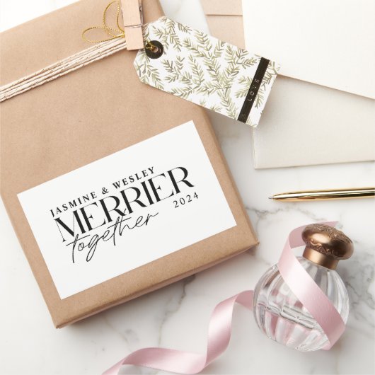 Sticker Rectangulaire Merrier minimal ensemble Noël Mariage (Cadeaux)