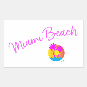 Sticker Rectangulaire Miami-Beach-logo-soleil-palmiers-rose