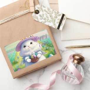 Sticker Rectangulaire Mignonne lapin de Pâques 01