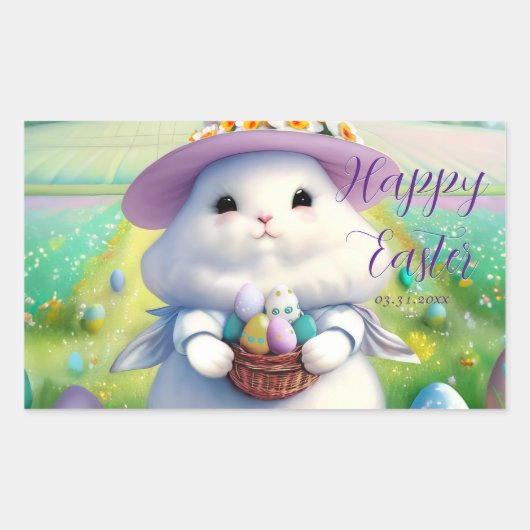 Sticker Rectangulaire Mignonne lapin de Pâques 01 (Devant)