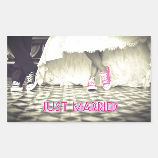 Sticker Rectangulaire Mignonne Noir Blanc Juste Marié (Devant)