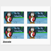 Sticker Rectangulaire Mignonne Saint Valentin Pingouin Drôle Drôle Carto (Feuille)