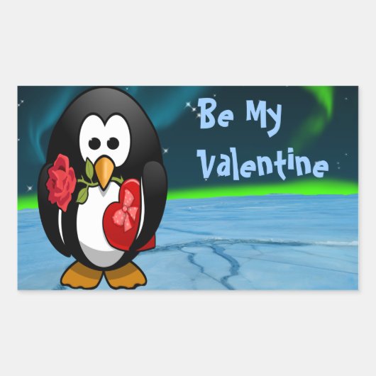 Sticker Rectangulaire Mignonne Saint Valentin Pingouin Drôle Drôle Carto (Devant)