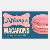 Sticker Rectangulaire Mignons Macarons Français Roses | Macarons Faits M (Devant)