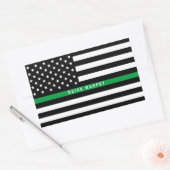 Sticker Rectangulaire Militaire mince ligne verte drapeau américain Ajou (Enveloppe)