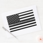 Sticker Rectangulaire Mince Gris Line American Flag Ajouter un nom (Enveloppe)