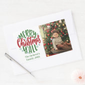 Sticker Rectangulaire Minimum moderne 1 photo Noël élégant script (Enveloppe)