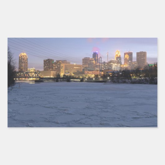 Sticker Rectangulaire minneapolis skyline et rivière mississippi gelée (Devant)