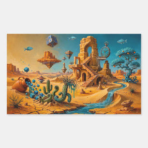Sticker Rectangulaire Mirage du désert Ocbre Orange Bleu sarcelle
