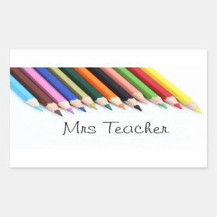 Sticker Rectangulaire Mme Enseignant crayons de couleur