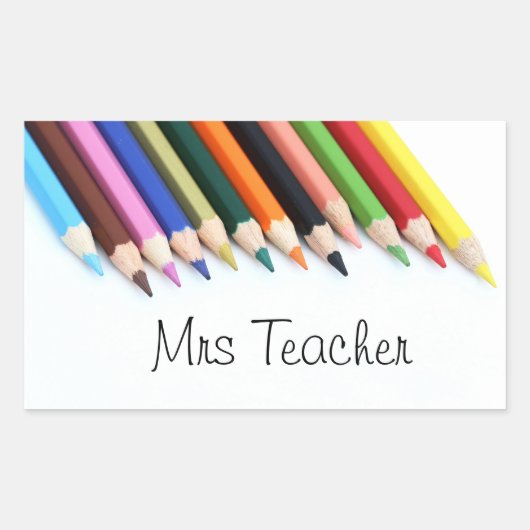 Sticker Rectangulaire Mme Teacher crayons couleur (Devant)