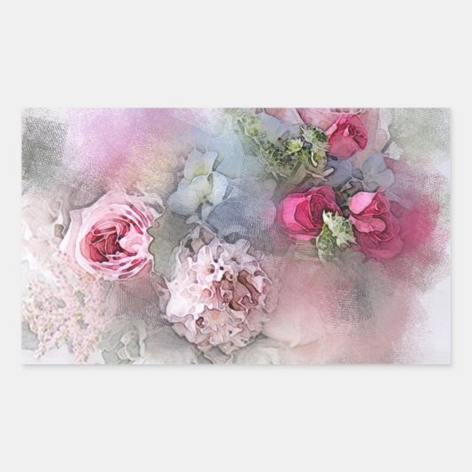 Sticker Rectangulaire Modèle d'art à l'aquarelle vierge Roses Rouges Ros (Devant)