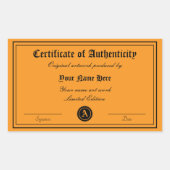 Sticker Rectangulaire Modèle de certificat d'authenticité d'œuvre d'art (Devant)