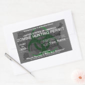 Sticker Rectangulaire Modèle de permis de chasse zombie (Vert sur Gris) (Enveloppe)
