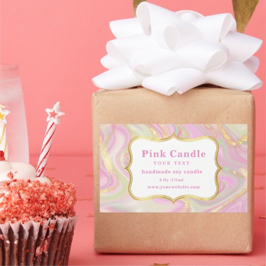 Sticker Rectangulaire Modèle d'étiquette de bougie élégante en marbre ro (Fête)
