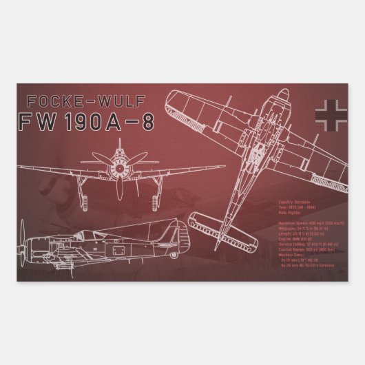 Sticker Rectangulaire Modèle Focke-Wulf Fw 190 (Devant)