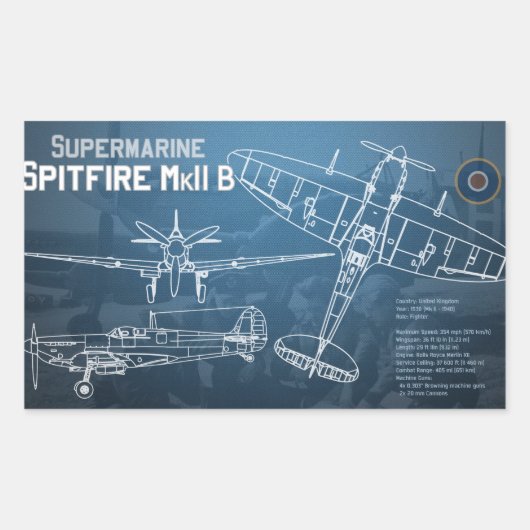 Sticker Rectangulaire Modèle MK II de Supermarine Spitfire (Devant)