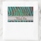 Sticker Rectangulaire Modèle Zèbre Brown et Turquoise Merci (Sac)