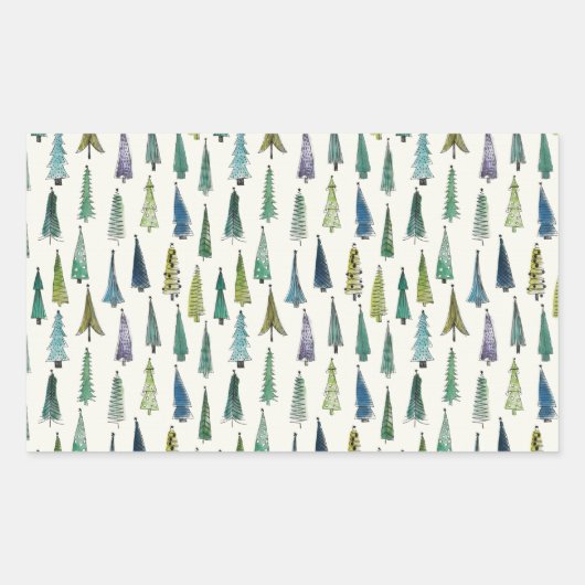 Sticker Rectangulaire Modern Christmas Trees Illustrated Pattern (Devant)
