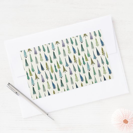 Sticker Rectangulaire Modern Christmas Trees Illustrated Pattern (Enveloppe)