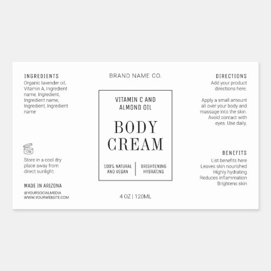 Sticker Rectangulaire Modern Simple 4OZ Cosmetic Bottle Wraparound Label (Devant)