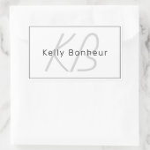 Sticker Rectangulaire Moderne Blanc Gris & Noir | Nom Cool & Monogramme (Sac)