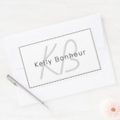 Sticker Rectangulaire Moderne Blanc Gris & Noir | Nom Cool & Monogramme (Enveloppe)