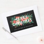 Sticker Rectangulaire Moderne Gras Floral Joyeux Noël Nom Noir (Enveloppe)