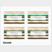 Sticker Rectangulaire Moderne Pink Gold Aqua Turquoise Stripes Motif (Feuille)