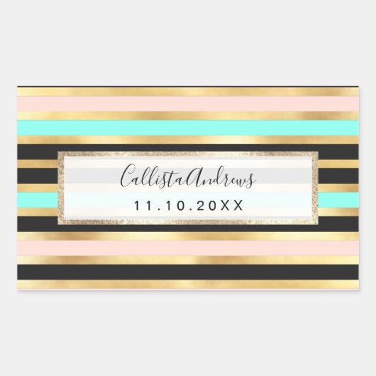 Sticker Rectangulaire Moderne Pink Gold Aqua Turquoise Stripes Motif (Devant)