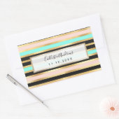 Sticker Rectangulaire Moderne Pink Gold Aqua Turquoise Stripes Motif (Enveloppe)