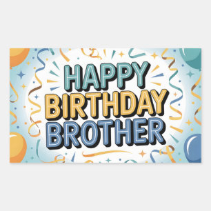 Sticker Rectangulaire Moderne sarcelle et jaune "Joyeux Anniversaire Frè
