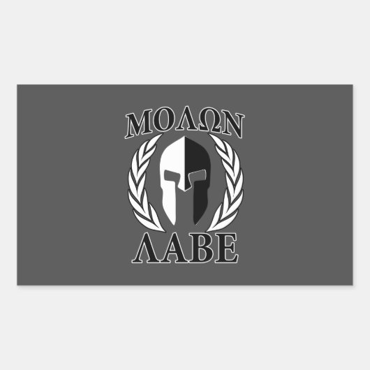 Sticker Rectangulaire Molon Labe Casque spartiate Laurels Charbon (Devant)