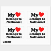 Sticker Rectangulaire Mon coeur appartient à Nathaniel (Feuille)