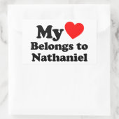 Sticker Rectangulaire Mon coeur appartient à Nathaniel (Sac)