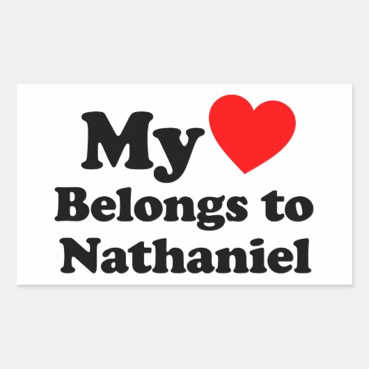 Sticker Rectangulaire Mon coeur appartient à Nathaniel (Devant)