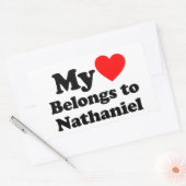 Sticker Rectangulaire Mon coeur appartient à Nathaniel (Enveloppe)