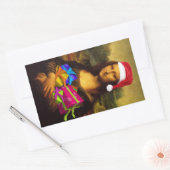 Sticker Rectangulaire Mona Lisa Arrive Comme Père Noël (Enveloppe)