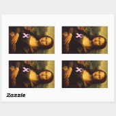 Sticker Rectangulaire Mona Lisa Au Ruban Rose (Feuille)