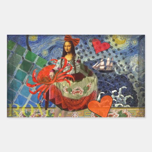 Sticker Rectangulaire Mona Lisa Fun Zodiac Whimsical (Devant)