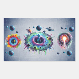 Sticker Rectangulaire Mondes Aliens Cosmiques