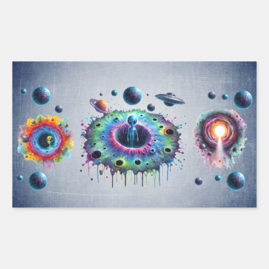 Sticker Rectangulaire Mondes Aliens Cosmiques (Devant)