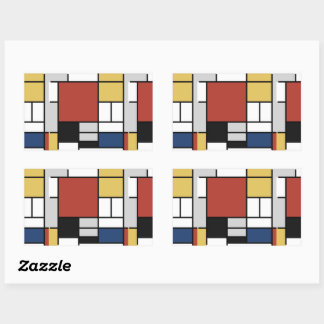 Sticker Rectangulaire Mondrian Peinture Rouge Plane Jaune Noir Gris Bleu