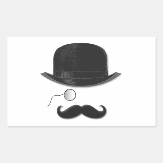 Sticker Rectangulaire Monocle vintage, moustache et casquette (Devant)