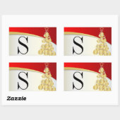 Sticker Rectangulaire Monogram Gold & Red Merry Christmas (Feuille)