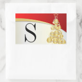 Sticker Rectangulaire Monogram Gold & Red Merry Christmas (Sac)