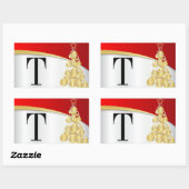 Sticker Rectangulaire Monogram Gold & Red Merry Christmas (Feuille)