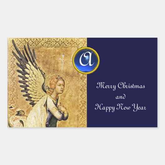 Sticker Rectangulaire MONOGRAMME ANGEL ANNONCE, Sapphire Bleu (Devant)